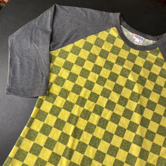 LuLaRoe Randy Unisex XS Checkered Raglan Baseball Style Tee Top 3/4 Sleeves - Picture 9 of 12